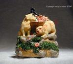 shopbestlove: Two Puppy Play Scene Figures With Music Box - Hand Painted