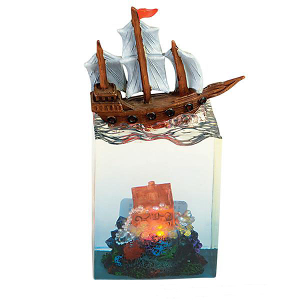 5.5in Pirate Ship Treasure Water Scene w/ Color Change LED