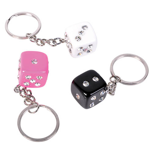 Dice Key Chain w Crystal Dots - Various Colors