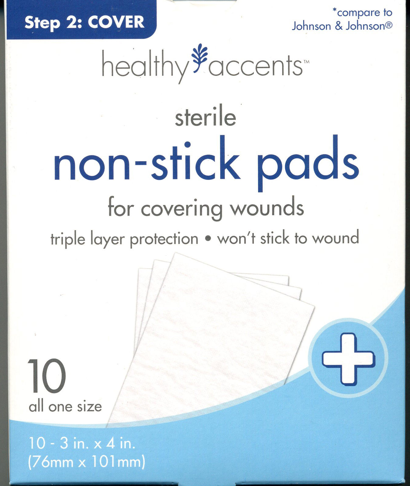 Healthy Accents Sterile Non-Stick Pads for covering wounds, triple layer 