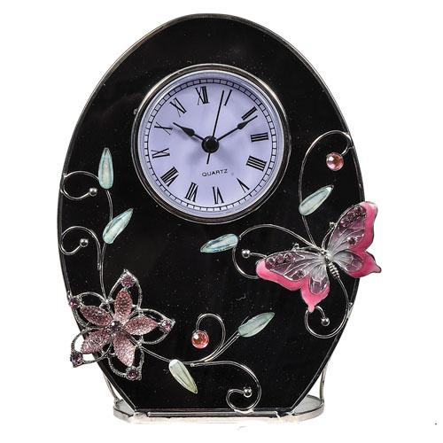 Glass Butterfly Desk Clock 6in