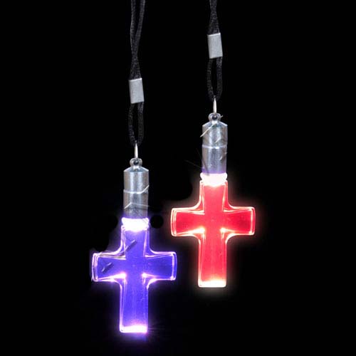 Crystal Cross Necklace Red and Blue LED